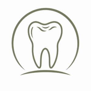Veterinary dental logo featuring a simplified two-rooted dog molar inside a circular frame, designed in clean, modern green tones for pet dental care services.