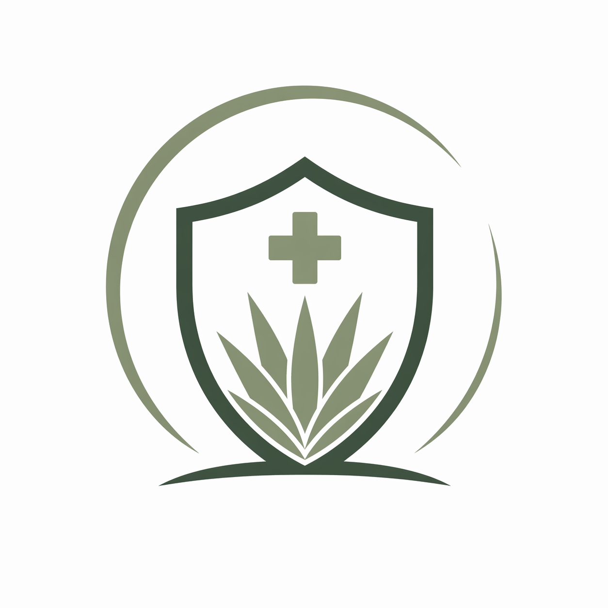Veterinary preventative care logo featuring a shield with a medical cross, agave plant, stethoscope, and checkmark in modern green tones.